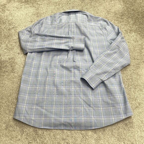 Jos. A. Bank Traveller Tailored Fit Dress Shirt Men Large Blue Plaid Cotton Work - Picture 2 of 11